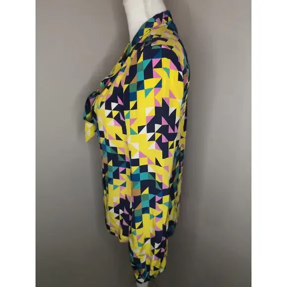 Tory Burch Geometric Silk Tie Neck Blouse Statement Designer Career Size 4 - Picture 3 of 9